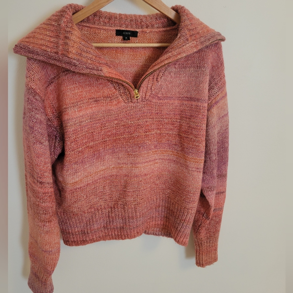 J.crew ombre pink pull over sweater with gold zipper
